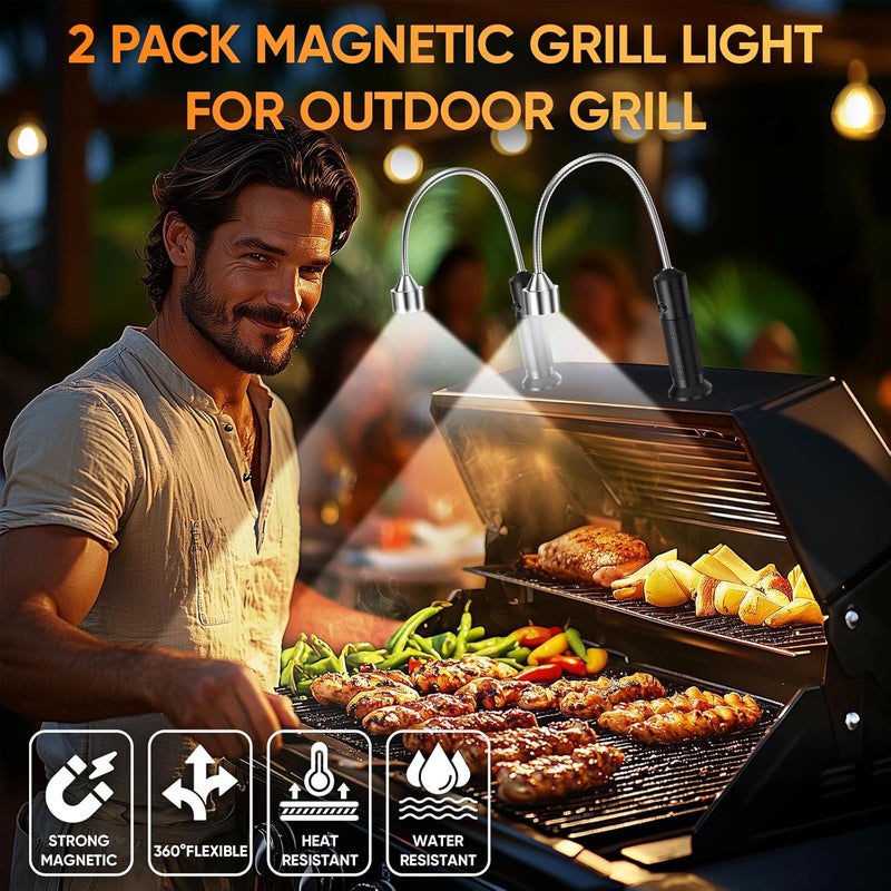 BOMIER Magnetic Grill Lights for Outdoor BBQ, 2 Pack Smoker Accessories, Grilling Gifts for Men Him, Flexible Gooseneck Weather Resistant, Cooking Gadgets for Grill Master Barbecue Enthusiasts - Image 2